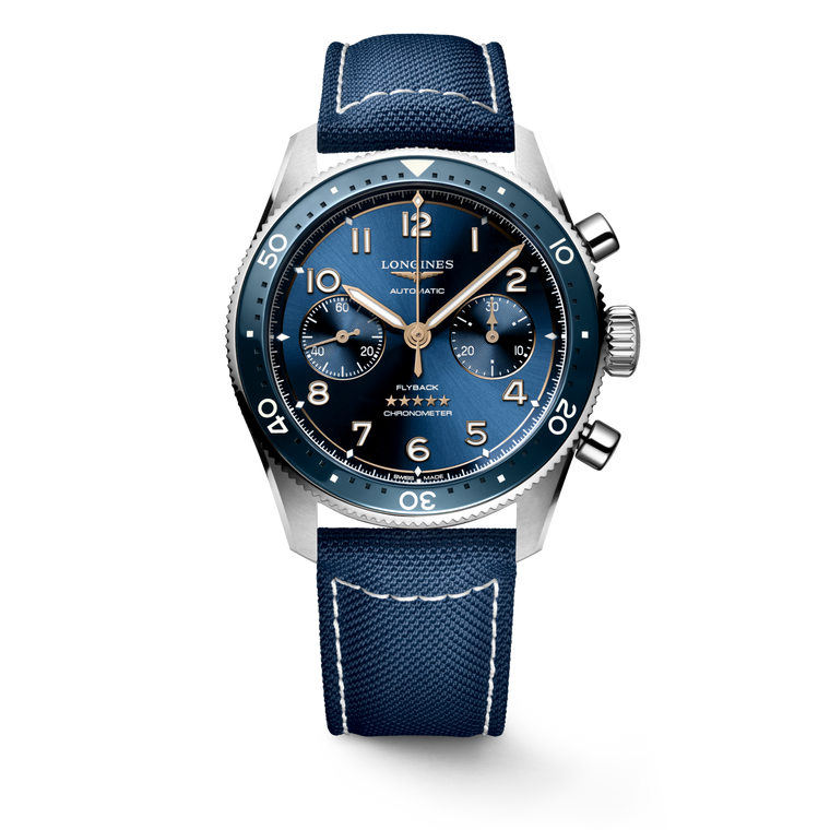 Longines Spirit Flyback Automatic Chronograph 42 mm Sunray Blue Dial Stainless Steel & Ceramic Bezel Blue Nylon Strap [L3.821.4.93.2]