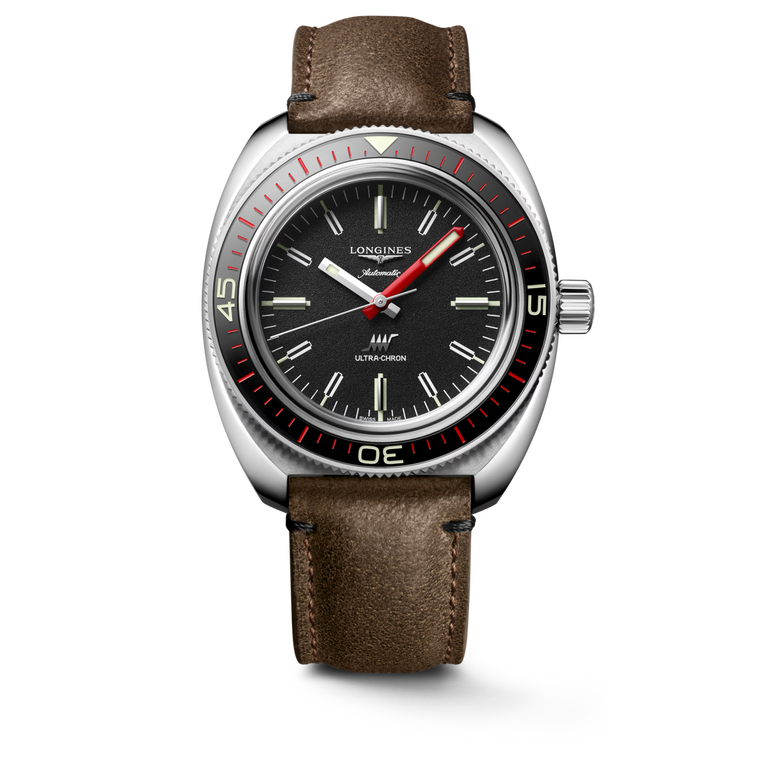 Longines Ultra-Chron Automatic 43 mm Black Dial Stainless Steel Case Brown Leather Strap [L2.836.4.52.2]