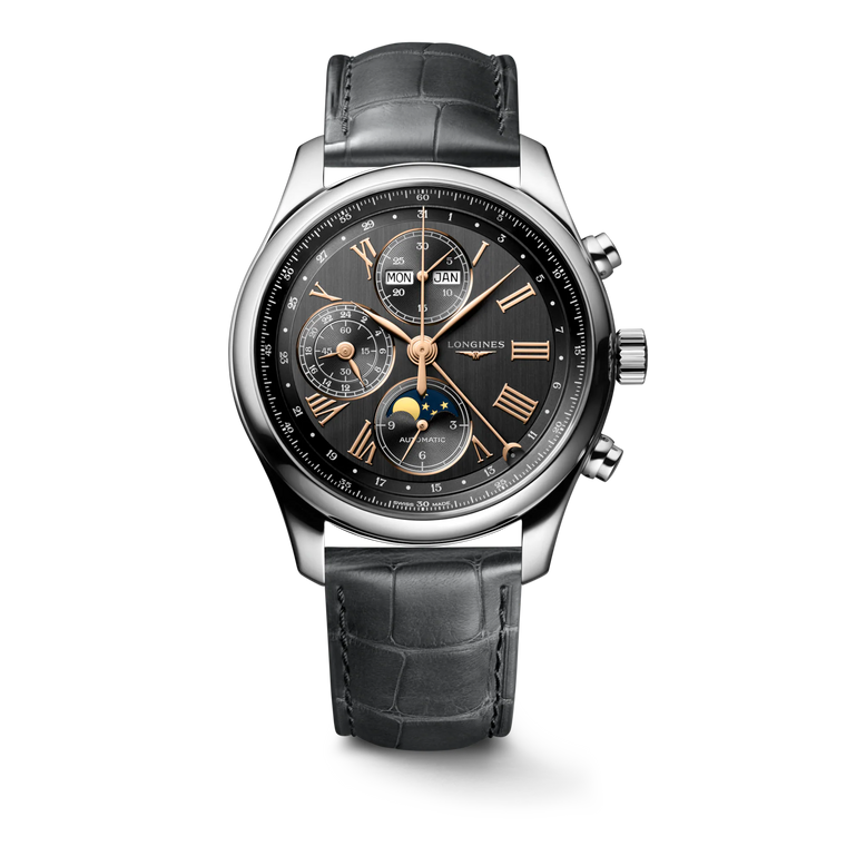 Longines Master Collection Chronograph Anthracite Dial With Calendar & Moonphase Grey Alligator Strap Automatic 42 mm [L2.773.4.61.2]