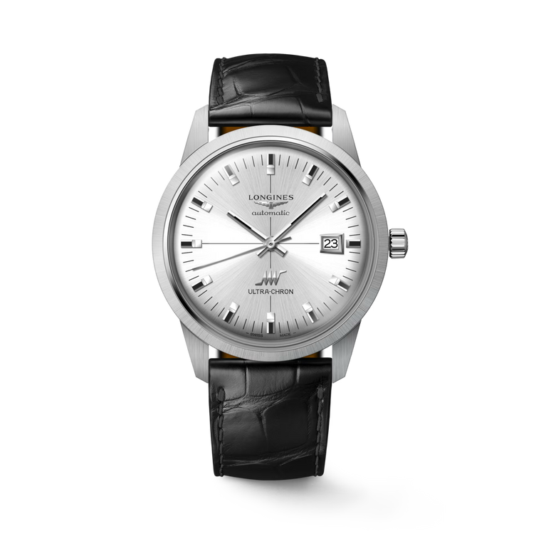 Longines Ultra-Chron Classic Sunray Silver Dial Black Alligator Leather Strap Automatic 40 mm [L2.937.4.72.2]