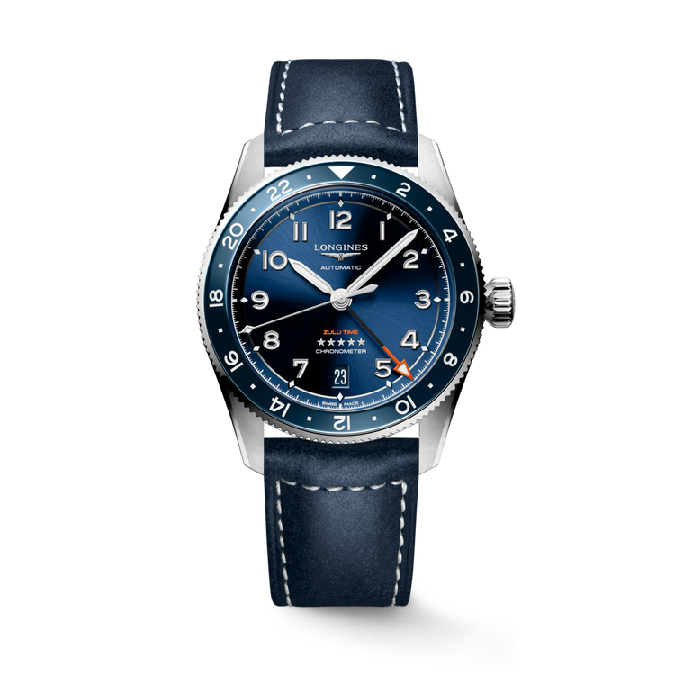 Longines Spirit Zulu Time Sunray Blue Dial Blue Leather Strap Automatic GMT 39 mm [L3.802.4.93.2]