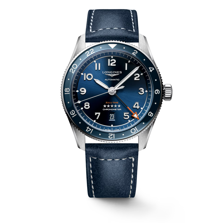 Longines Spirit Zulu Time Sunray Blue Dial With Ceramic Bezel Blue Leather Strap Automatic GMT 42 mm [L3.812.4.93.2]