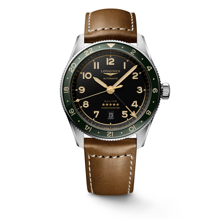 Longines Spirit Zulu Time Anthracite Dial With Black Ceramic Bezel Brown Leather Strap Automatic GMT 42 mm [L3.812.4.63.2]