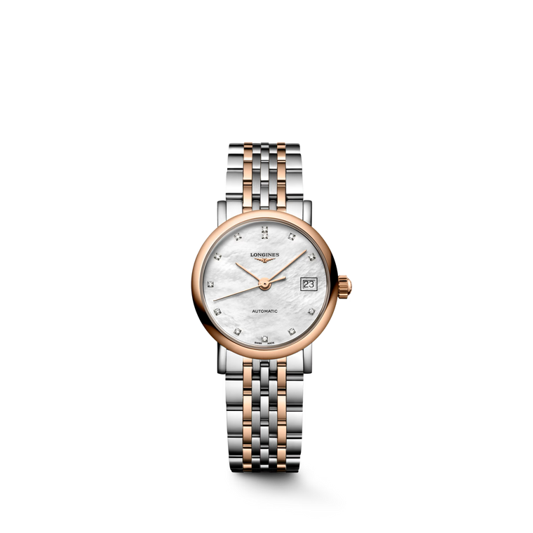 Longines Elegant Collection White Mother-of-Pearl Dial With Diamond Indexes Stainless Steel & 18K Rose Gold Bracelet Automatic 25.50 mm [L4.309.5.80.7]