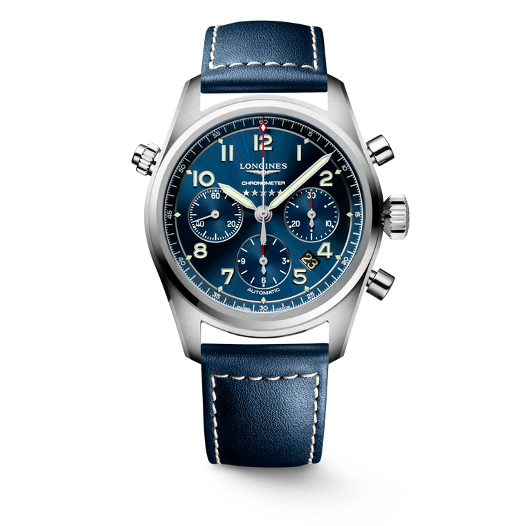 Longines Spirit Chronograph Sunray Blue Dial Blue Leather Strap Automatic Chronograph 42 mm [L3.820.4.93.0]