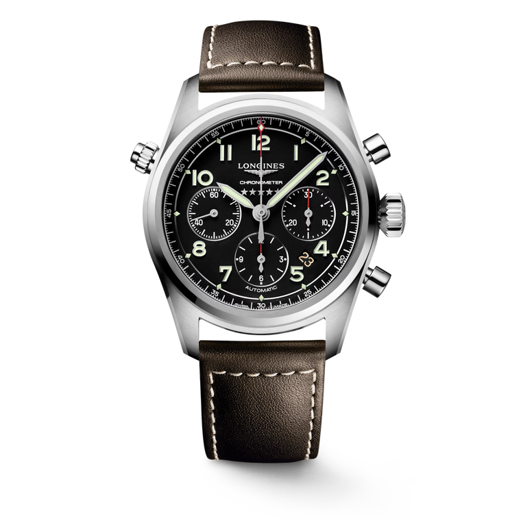 Longines Spirit Chronograph Black Matt Dial Brown Leather Strap Automatic Chronograph 42 mm [L3.820.4.53.0]