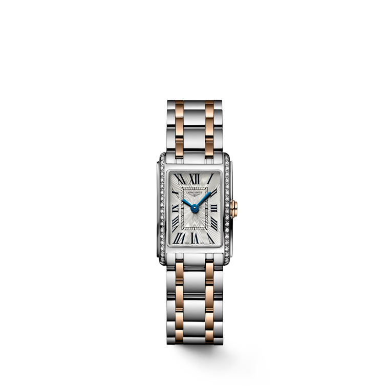 Longines DolceVita Quartz 17.70 x 27.00 mm Silver “Flinqué” Dial Two-Tone Steel and 18K Rose Gold Bracelet [L5.258.5.79.7]