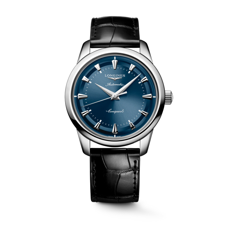Longines Conquest Heritage Automatic 40 mm Blue Lacquered Polished Dial Alligator Strap [L1.650.4.92.2]