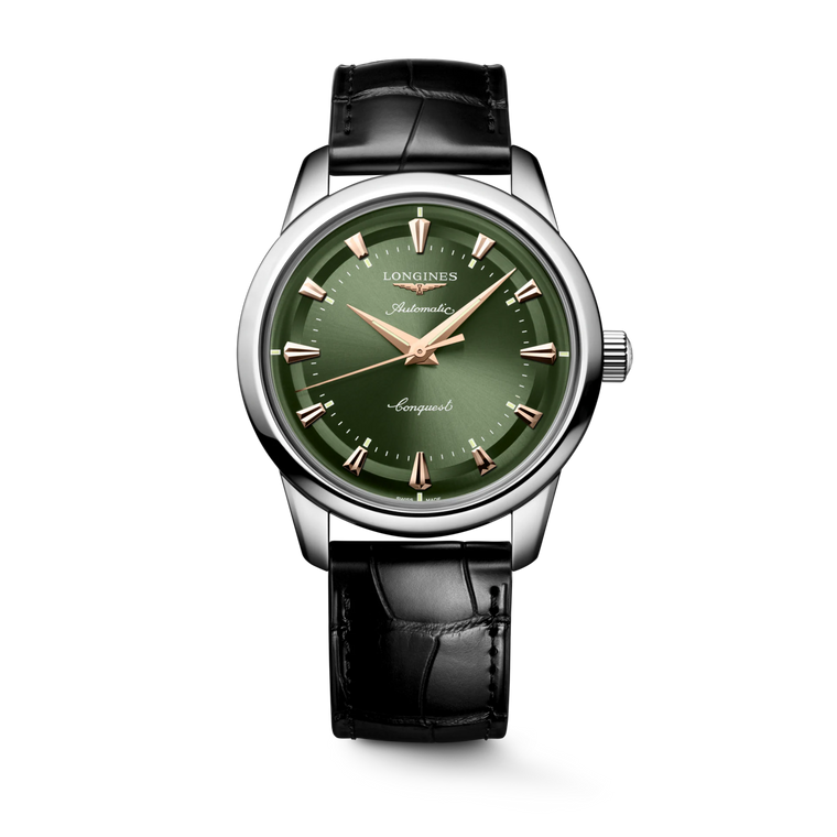 Longines Conquest Heritage Automatic 40 mm Green Lacquered Polished Dial Alligator Strap [L1.650.4.02.2]