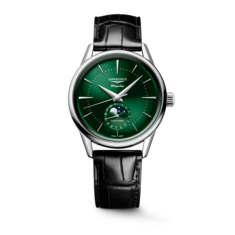 Longines Flagship Heritage Moonphase Automatic 38.50 mm Sunray Green Dial Alligator Strap [L4.815.4.02.2]