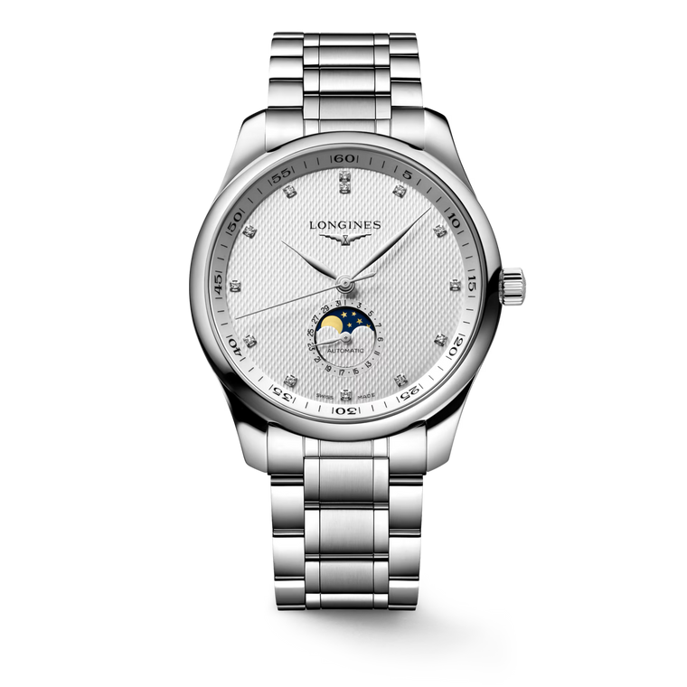 Longines Master Collection Moonphase Automatic 42 mm Silver “Barleycorn” Diamond Dial Stainless Steel Bracelet [L2.919.4.77.6]