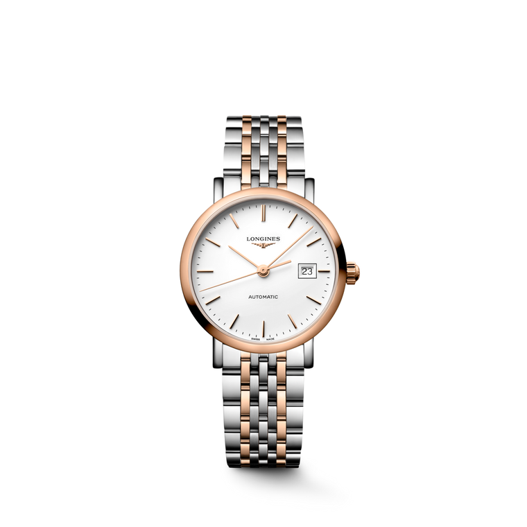 Longines Elegant Collection Automatic White Matt Dial Stainless Steel & 18 k Pink Gold Cap Bracelet 29 mm [L4.310.5.19.7]