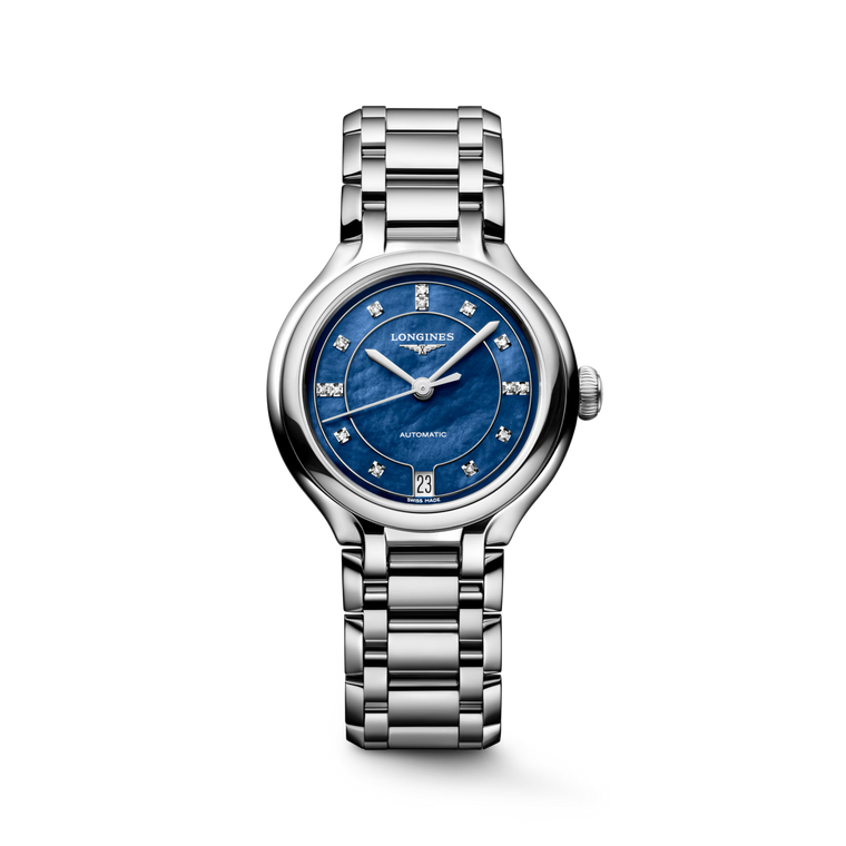 Longines PrimaLuna Automatic Blue Mother-of-Pearl Dial with Diamond Markers Stainless Steel Bracelet 34 mm [L8.124.4.97.6]