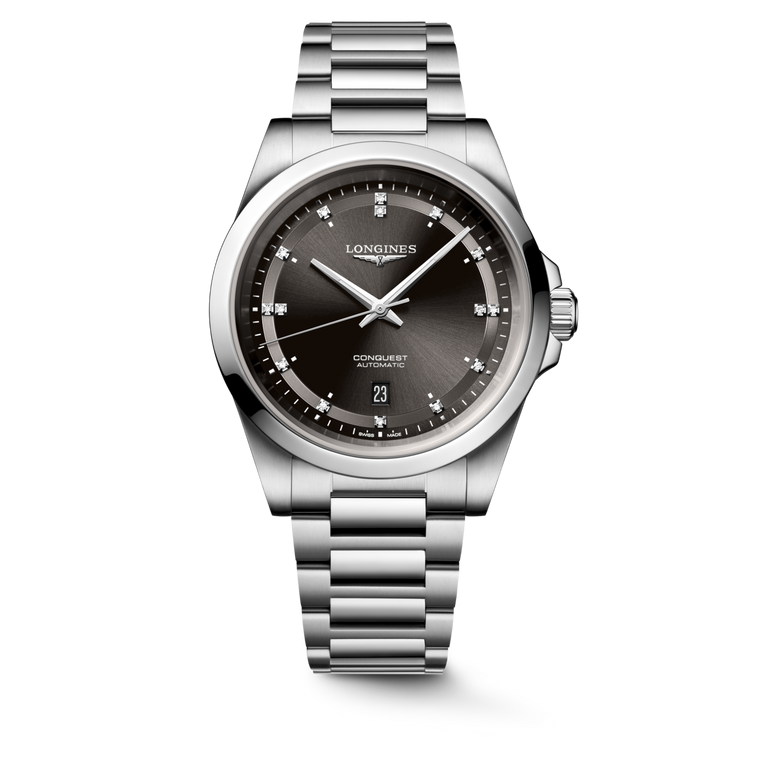 Longines Conquest Automatic Sunray Black Dial with Diamond Markers Stainless Steel Bracelet 41 mm [L3.830.4.57.6]