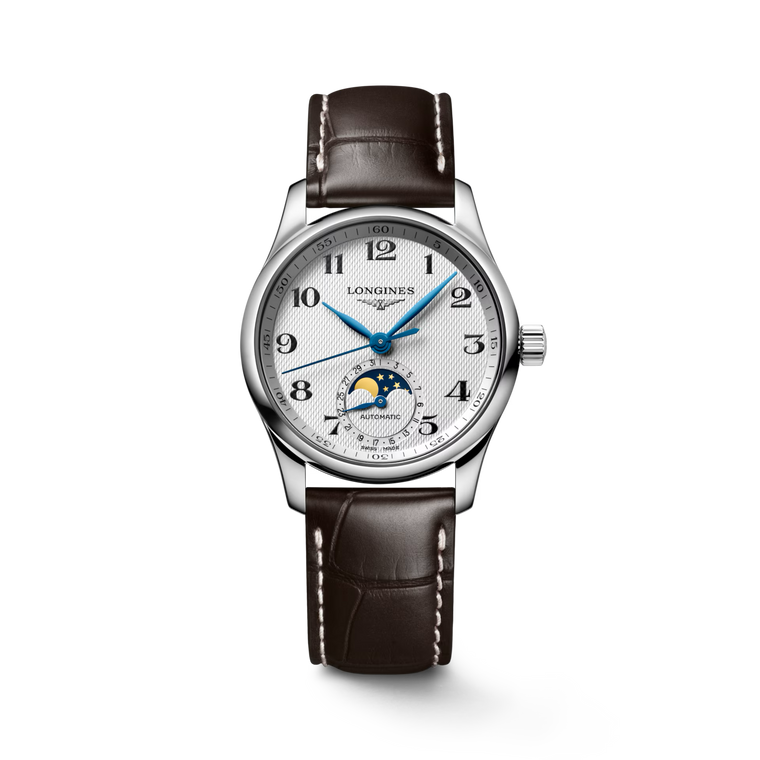 Longines Master Collection Moonphase Automatic Silver Barleycorn Dial Alligator Strap 34 mm [L2.409.4.78.3]