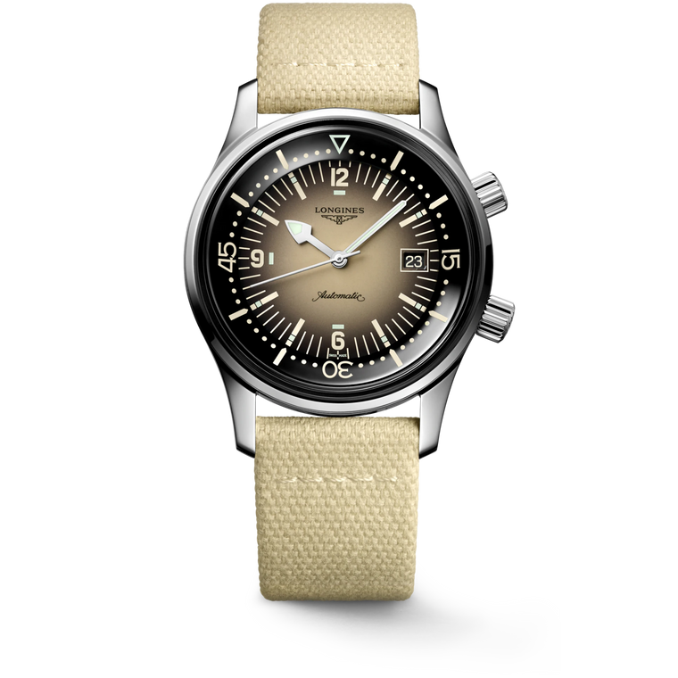 Longines Legend Diver Automatic Black Dial Beige Nylon Strap 42 mm [L3.774.4.30.2]