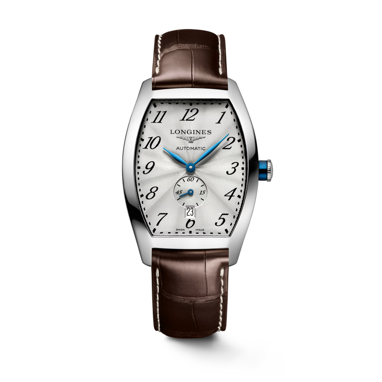 Longines Evidenza Automatic Silver “Flinqué” Dial Brown Alligator Leather Strap Tonneau Case [L2.642.4.73.4]