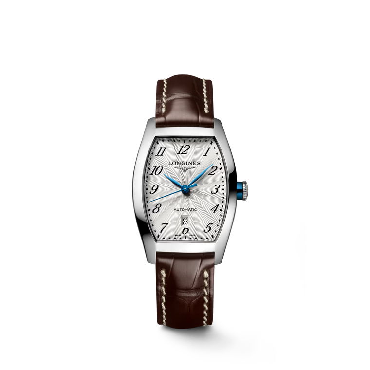 Longines Evidenza Automatic Silver “Flinqué” Dial Brown Alligator Strap Tonneau Case 26 x 30.60 mm [L2.142.4.73.4]