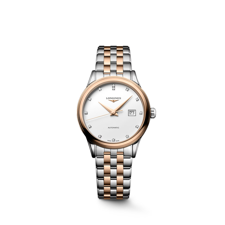 Longines Flagship Classic Automatic White Matt Dial Stainless Steel & Yellow PVD Bracelet 30 mm [L4.374.3.98.7]