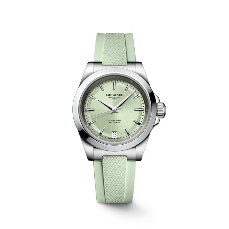 Longines Conquest Automatic Green Sunray Dial Green Rubber Strap 34 mm [L3.430.4.02.9]
