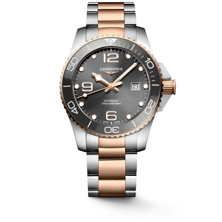 Longines HydroConquest Automatic Sunray Grey Dial Steel & Red PVD Bracelet 43 mm [L3.782.3.78.7]