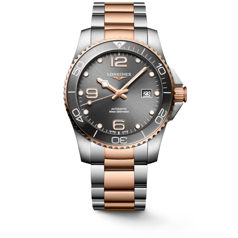 Longines HydroConquest Automatic Sunray Grey Dial Steel & Red PVD Bracelet 41 mm [L3.781.3.78.7]