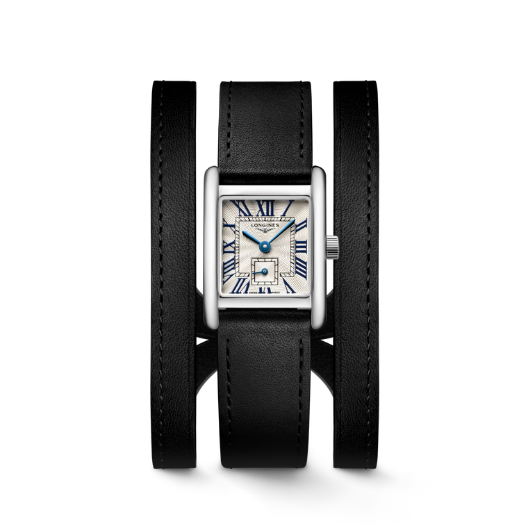 Longines Mini DolceVita Quartz Silver Flinqué Dial 21.5 × 29 mm Black Leather Strap [L5.200.4.71.0]
