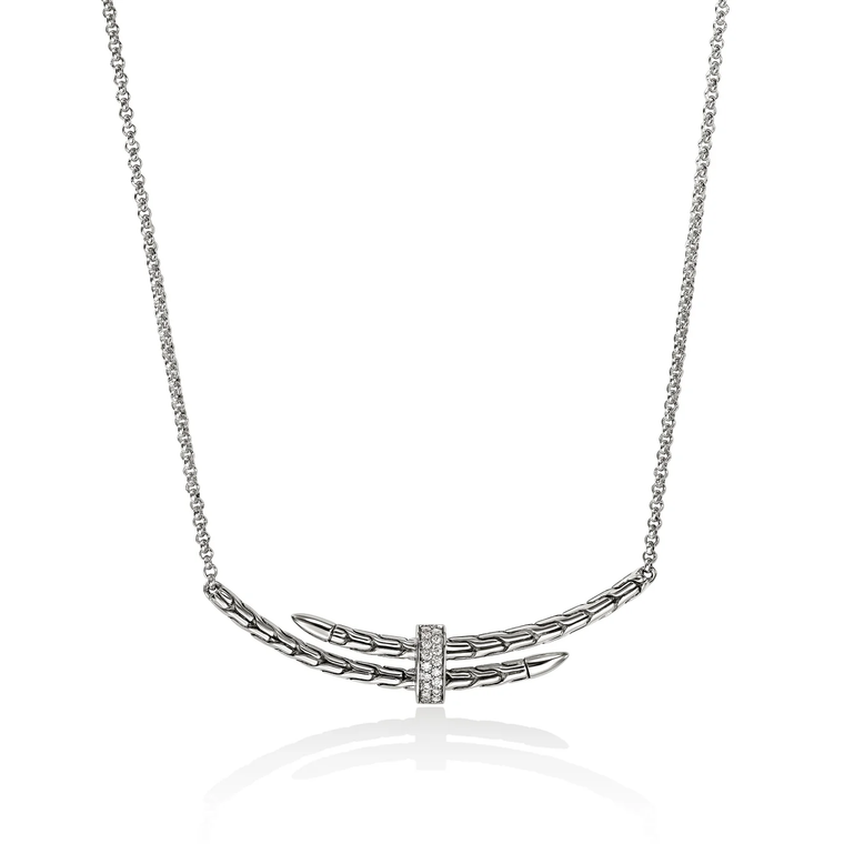 John Hardy Spear Station Necklace – Sterling Silver with Diamonds [NBP989592DI]
