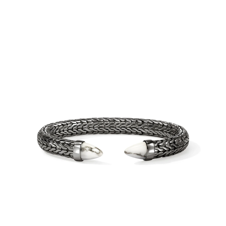 John Hardy Spear 50 Flex Cuff Bracelet – Dark Silver with Howlite [CMS987961BRDWHL]