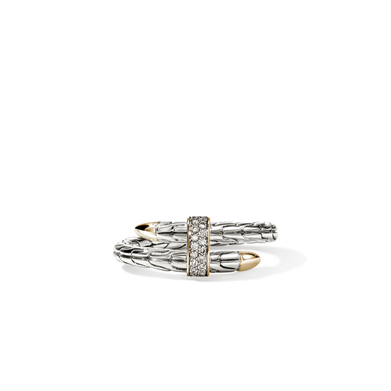 John Hardy Spear Ring – Sterling Silver & 14k Yellow Gold with Diamonds [RZZP986802DI]