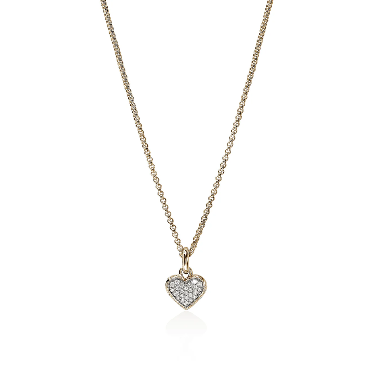 John Hardy JH Essential Heart Pendant Necklace – 14k Yellow Gold with Diamonds 1.5 mm [NGGX989732DI]