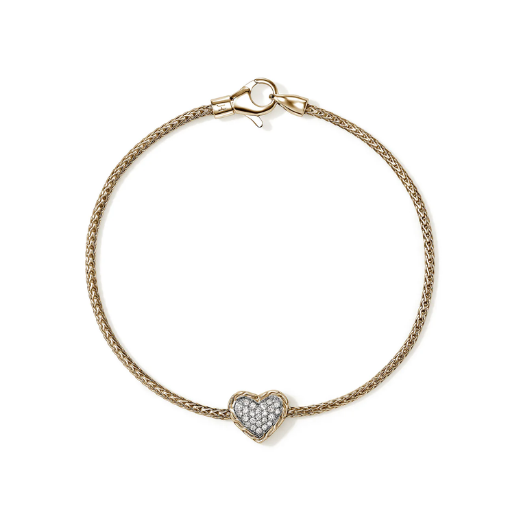John Hardy JH Essential Heart Bracelet – 14k Yellow Gold with Diamonds 1.8 mm [BUGGX989642DI]