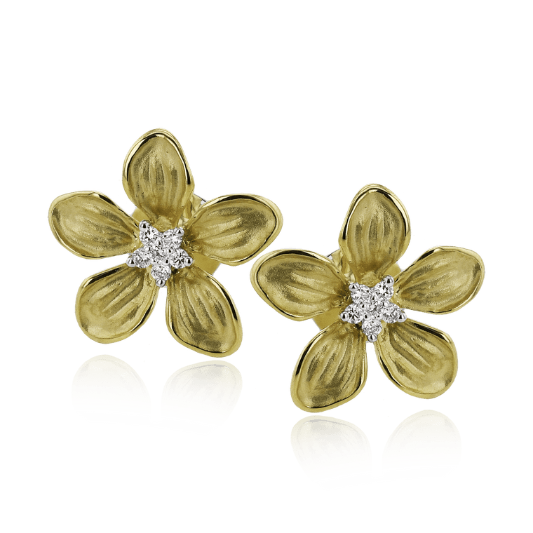 Simon G Flower Diamond Stud Earrings – 18K Yellow Gold [LE2319]