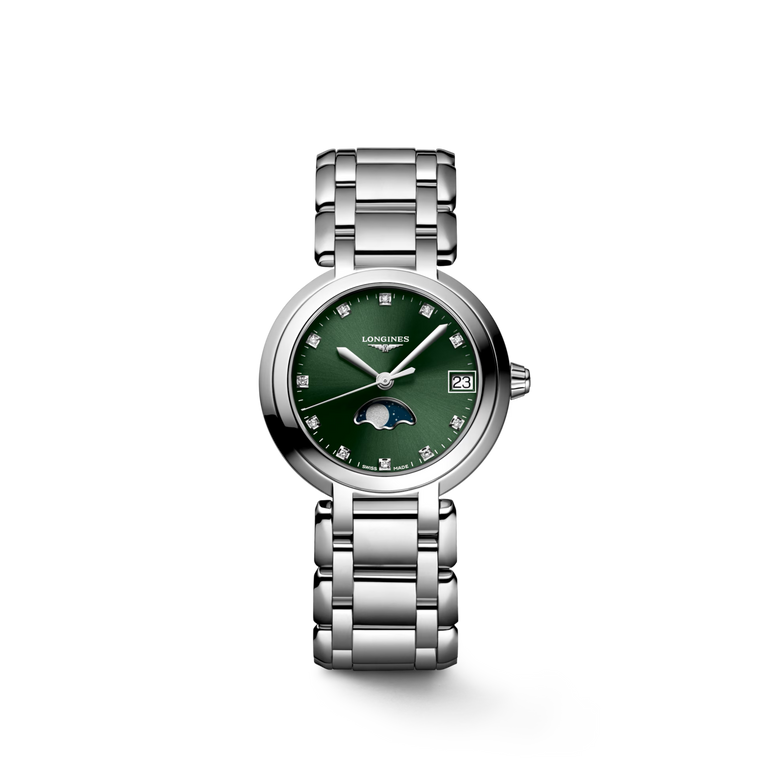 Longines PrimaLuna Moonphase Green Diamond Dial Quartz 30.5 mm Bracelet [L8.115.4.67.6]