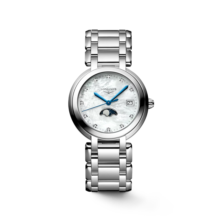 Longines PrimaLuna Moonphase White Mother-of-Pearl Diamond Dial Quartz 34 mm Bracelet [L8.116.4.87.6]