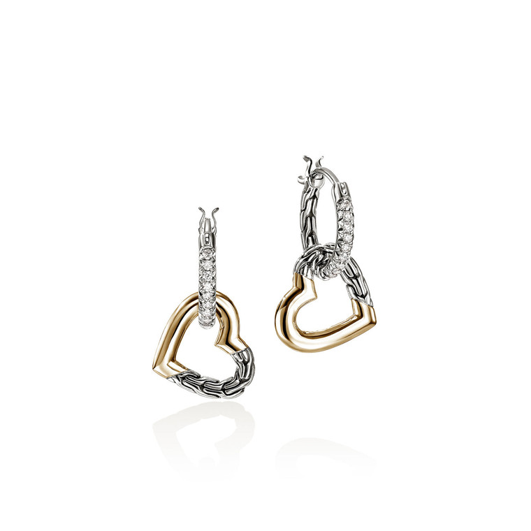 JH Essential Heart Drop Earrings – Silver & 14K Gold with Diamonds [EZZP989712DI]