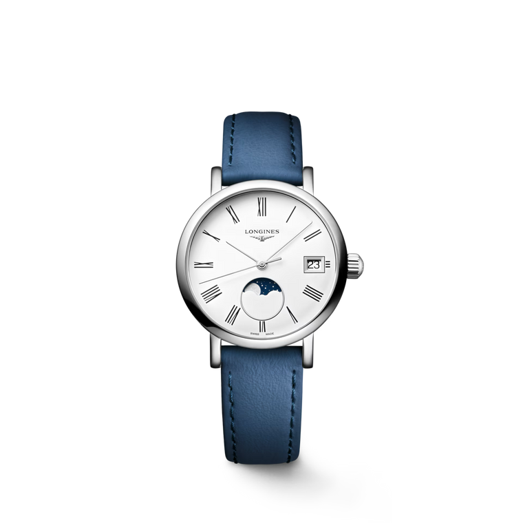 Longines Elegant Collection Moonphase Quartz White Matt Dial Leather Strap 30 mm [L4.330.4.11.2]