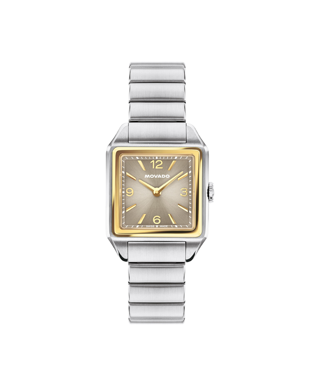Movado Heritage 1917 25mm x 34.10mm Taupe Sunburst Dial Stainless Steel & Yellow Gold Plated Bezel Bracelet [3650249]
