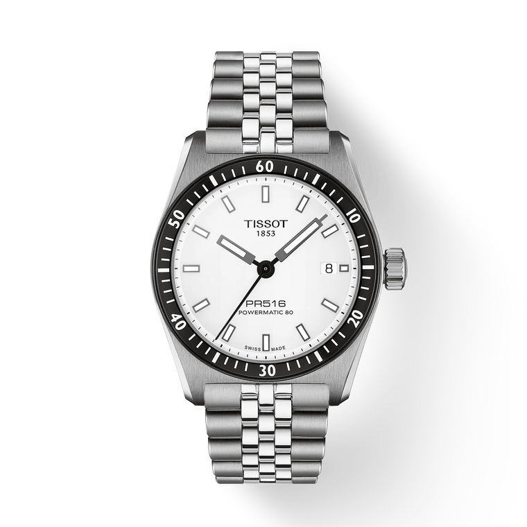 Tissot PR516 Powermatic 80 38 mm White Dial Black PVD Bezel Steel Bracelet Automatic [T149.407.11.031.00]