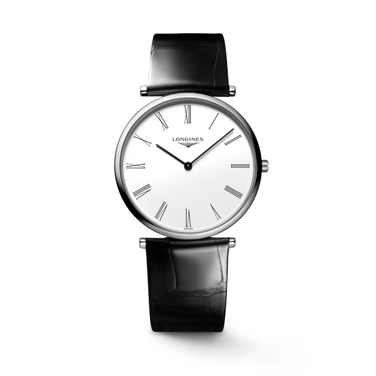La Grande Classique de Longines 36 mm Quartz White Dial Black Alligator Strap [L4.755.4.11.2]