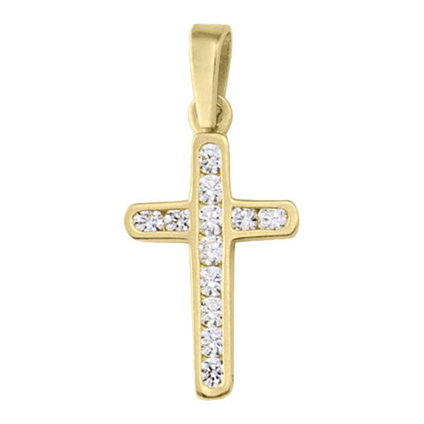 18K Yellow Gold Cubic Zirconia Cross Pendant Made in Italy [N1401]