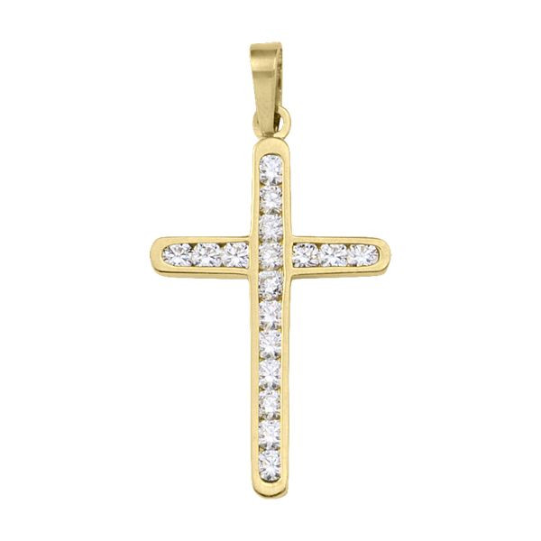 18K Yellow Gold Cubic Zirconia Cross Pendant Made in Italy [N1403]