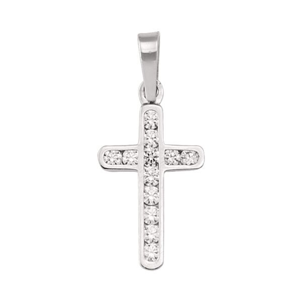 18K White Gold Cubic Zirconia Cross Pendant Made in Italy [N1404]