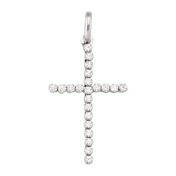 18K White Gold Cubic Zirconia Cross Pendant Made in Italy [N1426]