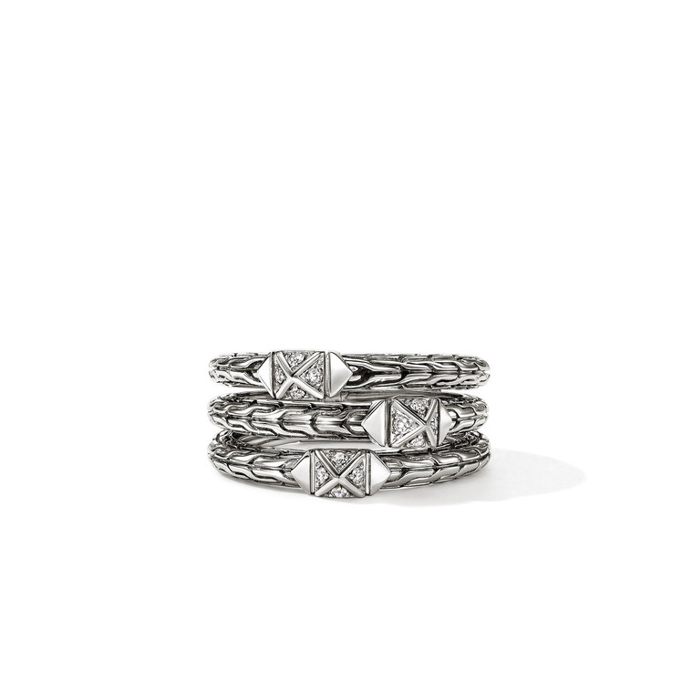 John Hardy Icon Stud Triple Row Ring Sterling Silver Diamonds [RBP972012DI]
