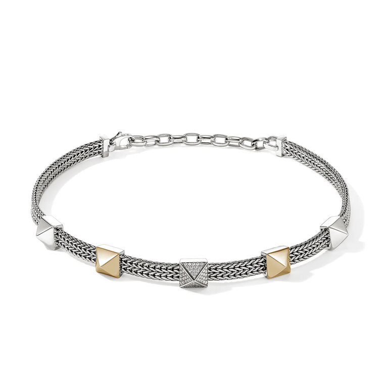 John Hardy Icon Stud Choker 14K Yellow Gold & Sterling Silver Diamonds 6MM [NZZP972172DI]