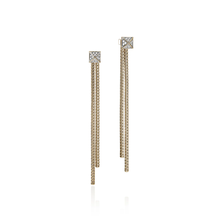 John Hardy Icon Stud Drop Earrings 14K Yellow Gold Diamonds [EGGX972062DI]