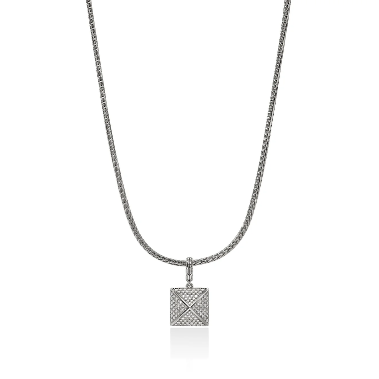 John Hardy Icon Stud Pendant Necklace Sterling Silver Diamonds 2.5MM [NBP972162DI]