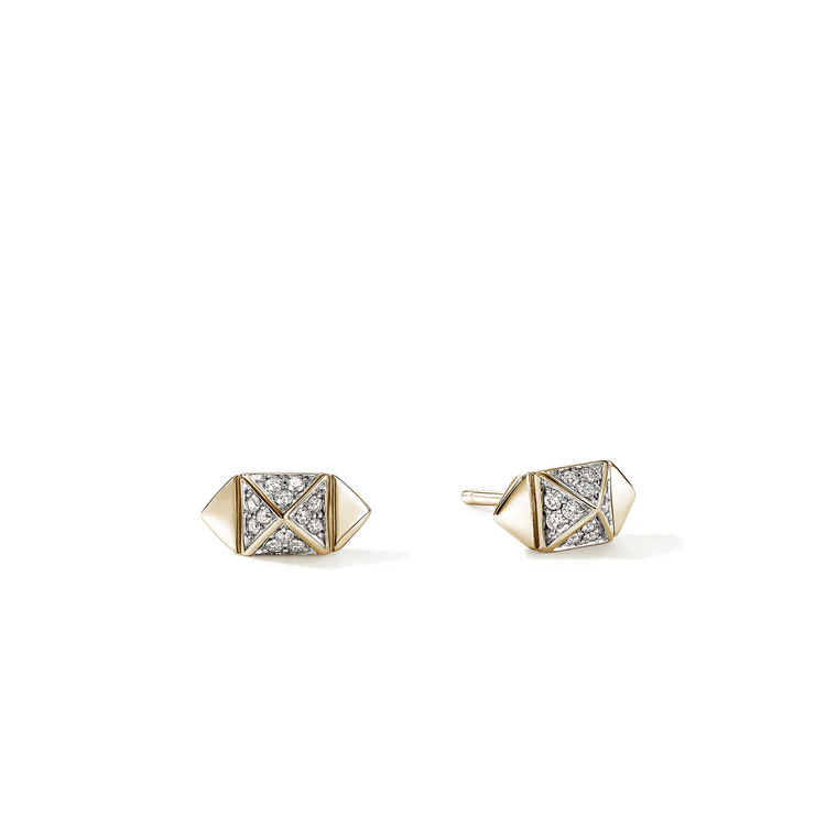 John Hardy Icon Stud Earrings 14K Yellow Gold Diamonds 5MM [EGGX972072DI]