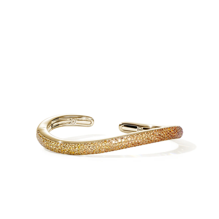 John Hardy Artisan Series Surf Cuff 18K Yellow Gold Orange & Yellow Sapphire Pavé 6MM [CGS02330YSOS]